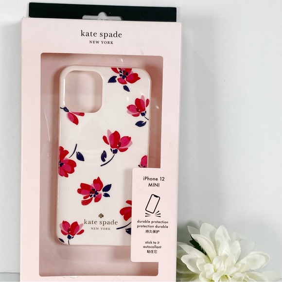 Kate Spade Flexible Phone Case IPhone 12 Mini Cream Pink Floral I’m All Ears NEW - Picture 1 of 10